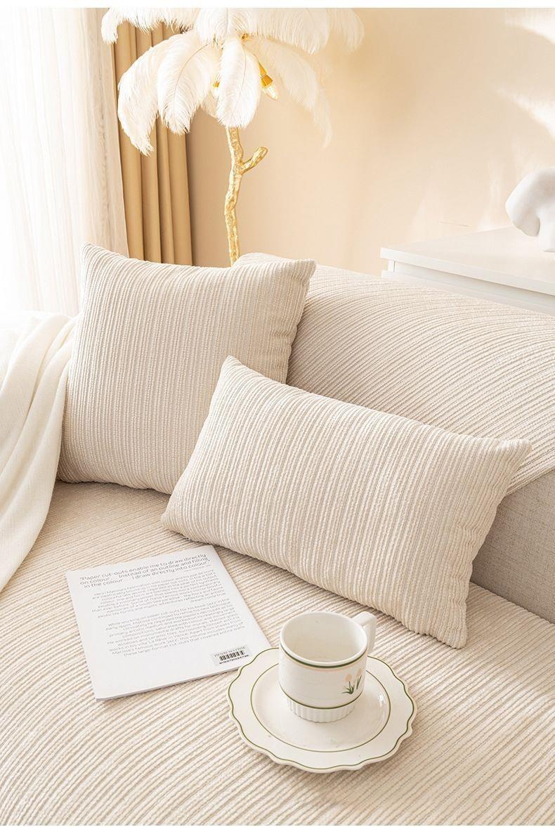 Effortless Neutral Couch Pad | Ribbed Beige Slipcover for Low-Key Luxury Aesthetics