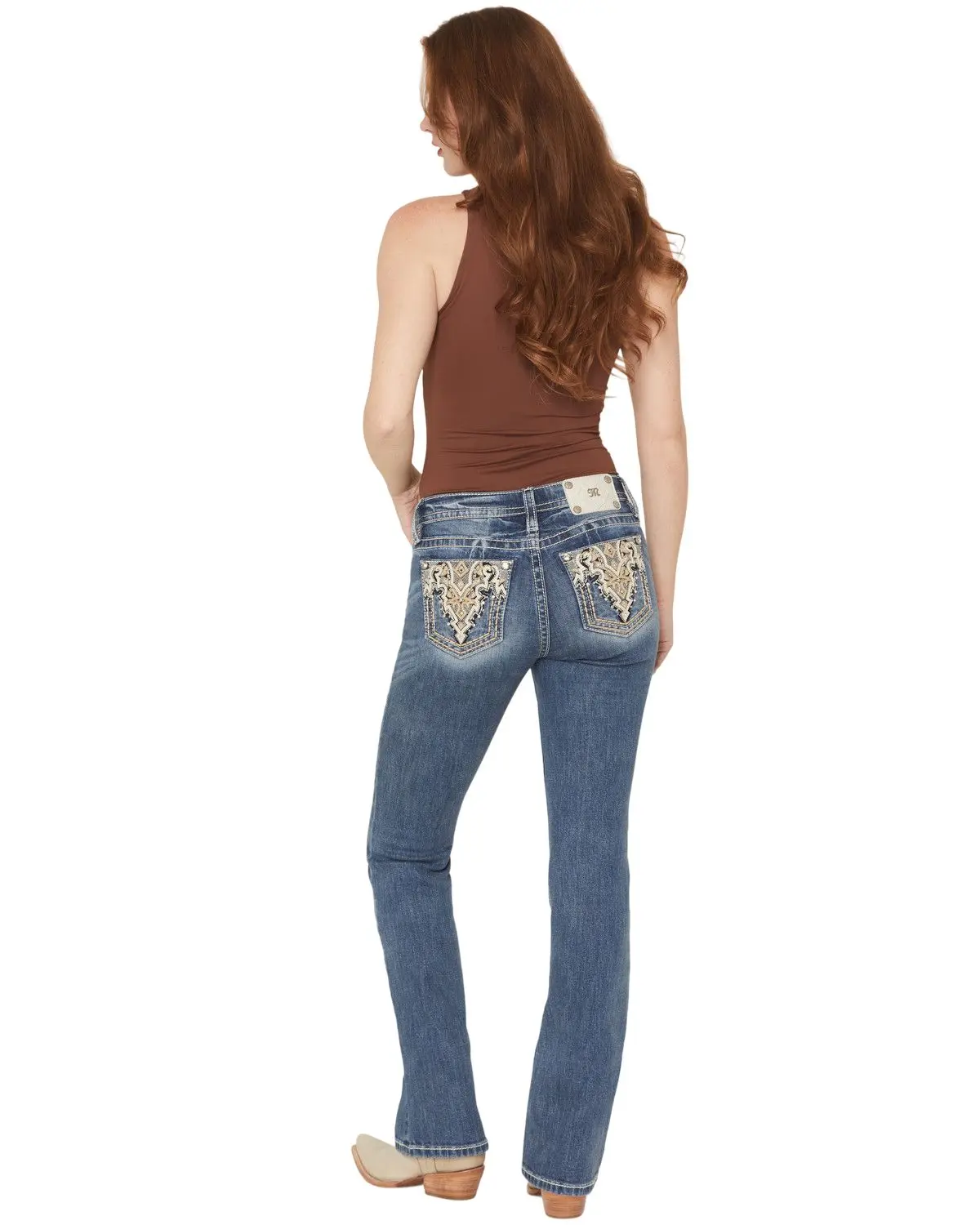 Miss Me Women's Women'S Medium Wash Mid Rise Geo Pocket 32" Bootcut - M9602bv