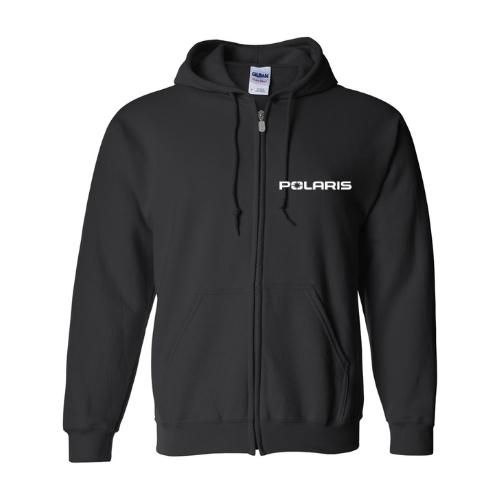 Polaris Snowmobile Black Zip-Up Hoodie Menswear Apparel Cotton Fabric