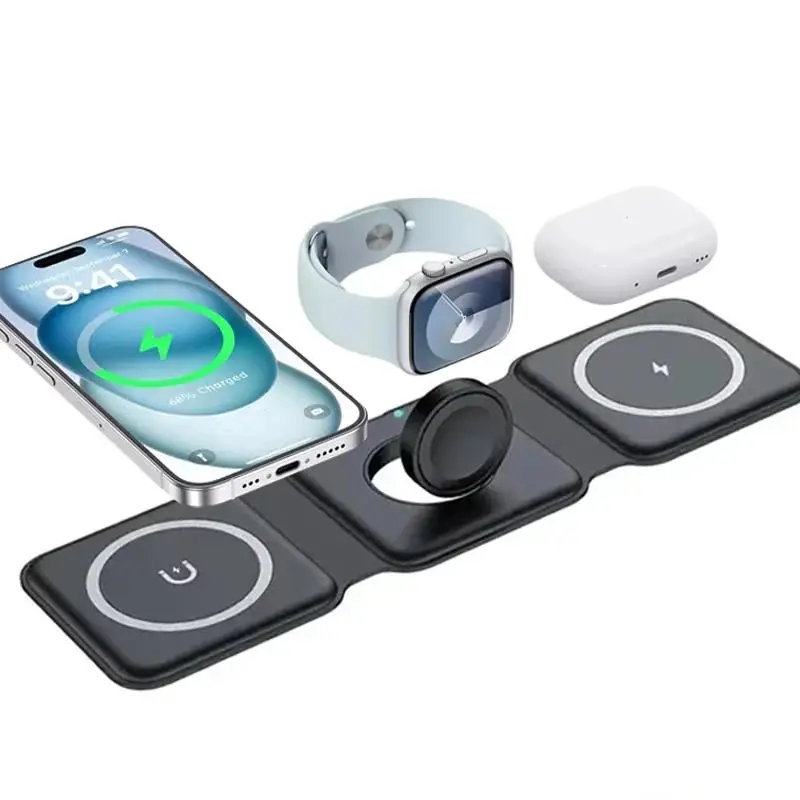 3 in 1 15W Magnetic Wireless Charger, Foldable Portable Travel Charger, Magnetic Wireless Charger for iPhone 11/12/13/14/15/16 Series, AirPods 3/Pro,