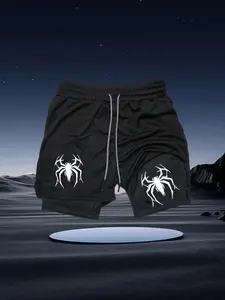 Stylish Spider Print Men's Double-Layer Sports Shorts! Lightweight Fabric for Super Comfort During Spring and Summer Outdoor Activities. Double-layer Design Prevents See-through, Keeping You Sweat-free During Outdoor Runs. High Elasticity for Gym