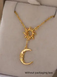Sun & Moon Design Pendant Necklace for Women & Girls, Fashion Jewelry for Party, Daily Clothing Decor, Trendy All-match & Exquisite Jewelry for Birthday Gift, Minimalist Necklaces