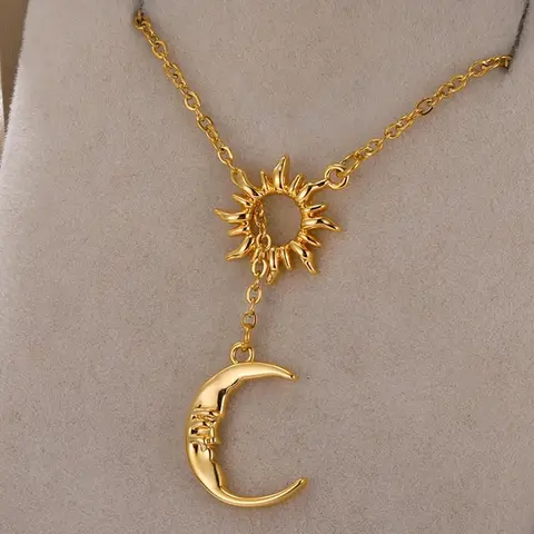 Sun & Moon Design Pendant Necklace for Women & Girls, Fashion Jewelry for Party, Daily Clothing Decor, Trendy All-match & Exquisite Jewelry for Birthday Gift, Minimalist Necklaces, Fashion Accessory Necklace