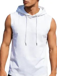 Summer New Breathable Quick-Dry Men's Round Neck Sleeveless Hooded Vest, Fashion Casual Sports Wear, Fitted H-Type Design