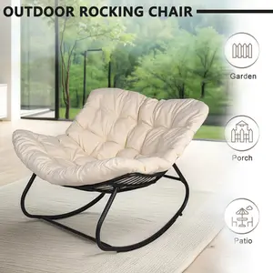 Outdoor Rocking Chair E - Coated  Rocking Chair with Cushion Outdoor Reecliner Chair for Patio Porch Garden Backyard Comfy Outdoor Rocking Chair