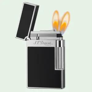 [Double Flame] Black Lacquered Silver Dupont old fashined Lighter 130g best gift for father husband