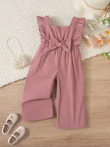 Girls' Summer Suspender Pants, 1-6 Years Baby Jumpsuit, Side Pleated Trim, Waist Cinching Design, Soft Breathable Fabric, Baby Girl Clothes, Baby Clothing