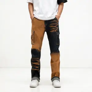 Men'S Casual Motorcycle-Style Jeans Featuring a Retro Color Block Design with Multiple Pockets-030 Trouser Tapered Stretch Print Distressed Basic Pants Menswear Denim