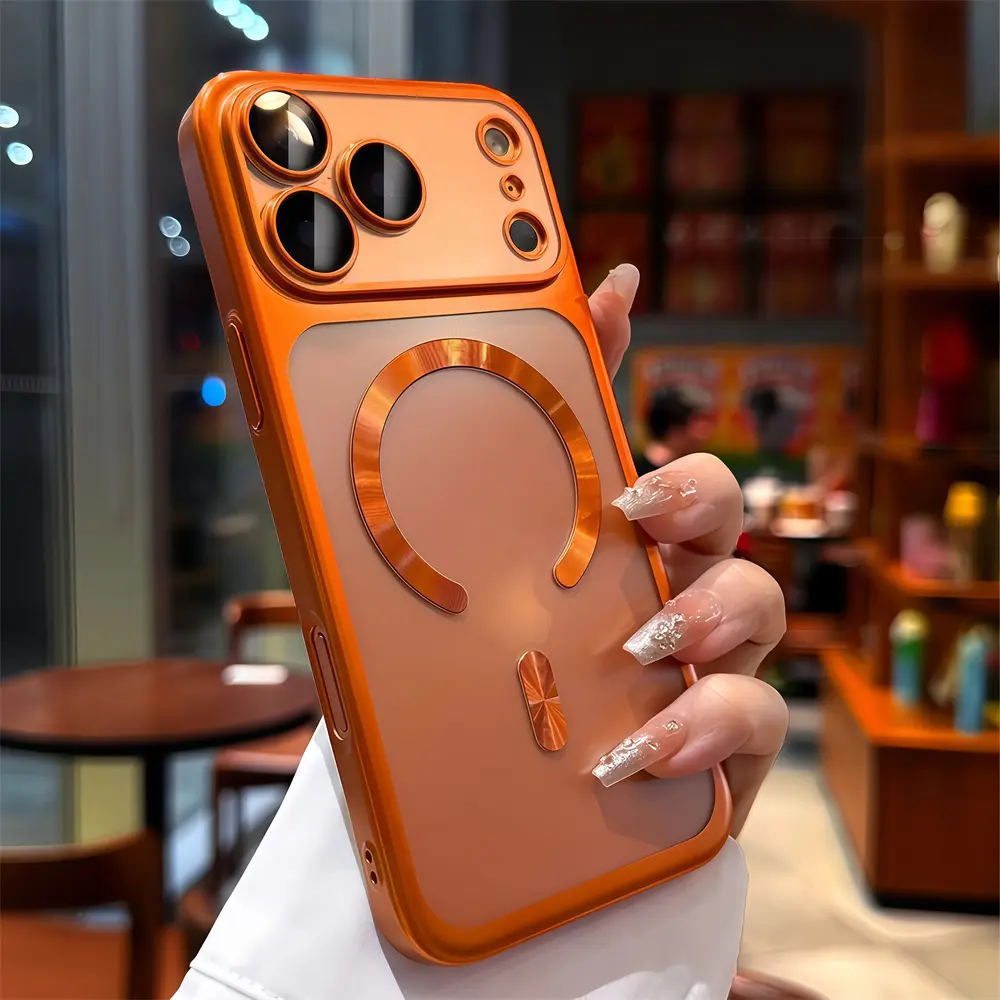 Magnetic Soft TPU Smartphone Casing for iPhone 17 Pro Max - Lightweight Frosted Transparent, Anti-Drop Lens Protection, Shockproof Hard Shell Cover with Rhinestones, Cellphone Case, Iphone17