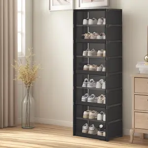 9-Tier 18 Pair Narrow Shoes Shelf Cabinet Holds 18 Pairs Vertical Narrow Shoe Rack Organizer with Clear Cover Sneaker Rack Organizer Shoes Cabinet Closed Shelves for Entryway Bedroom and Hallway