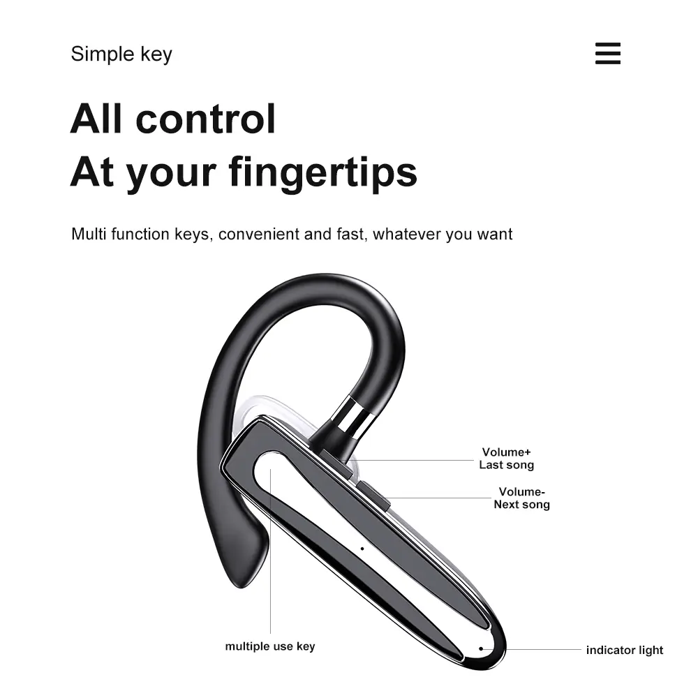 Bluetooth Headset Wireless Bluetooth 5.3, Bluetooth Earpiece 180 Hours Talktime Hands Free Headset with Mic for Cell Phone and Computer with Built-in Microphone for Work Trucker Office(Black)