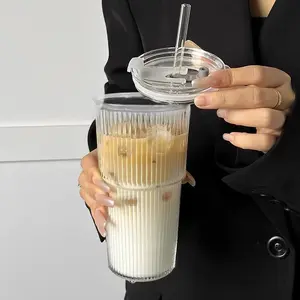 Capacity Striped Tumbler with Lid, Hand Wash Only, Reusable Drinkware for Cold Drinks, Juice & Coffee, Ideal for Home & Office Use, Reusable Water Bottle