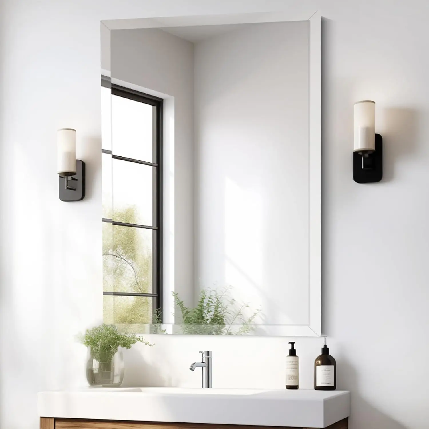 24x36 Inch Rectangle Frameless Mirror, Beveled Bathroom Mirror, Frameless Wall Mirror with 1" Beveled Edge for Bathroom Vanity, Entryway, Living Room