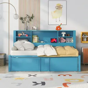 【Bellemave】Metal Twin Size Daybed with Twin Size Trundle, Storage Shelves and USB Ports