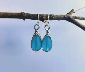 Sea Glass Earrings, Wire Wrapped Teardrop Earrings, Handmade, Beach Jewelry Sea Glass Jewelry For Women Birthday Gift
