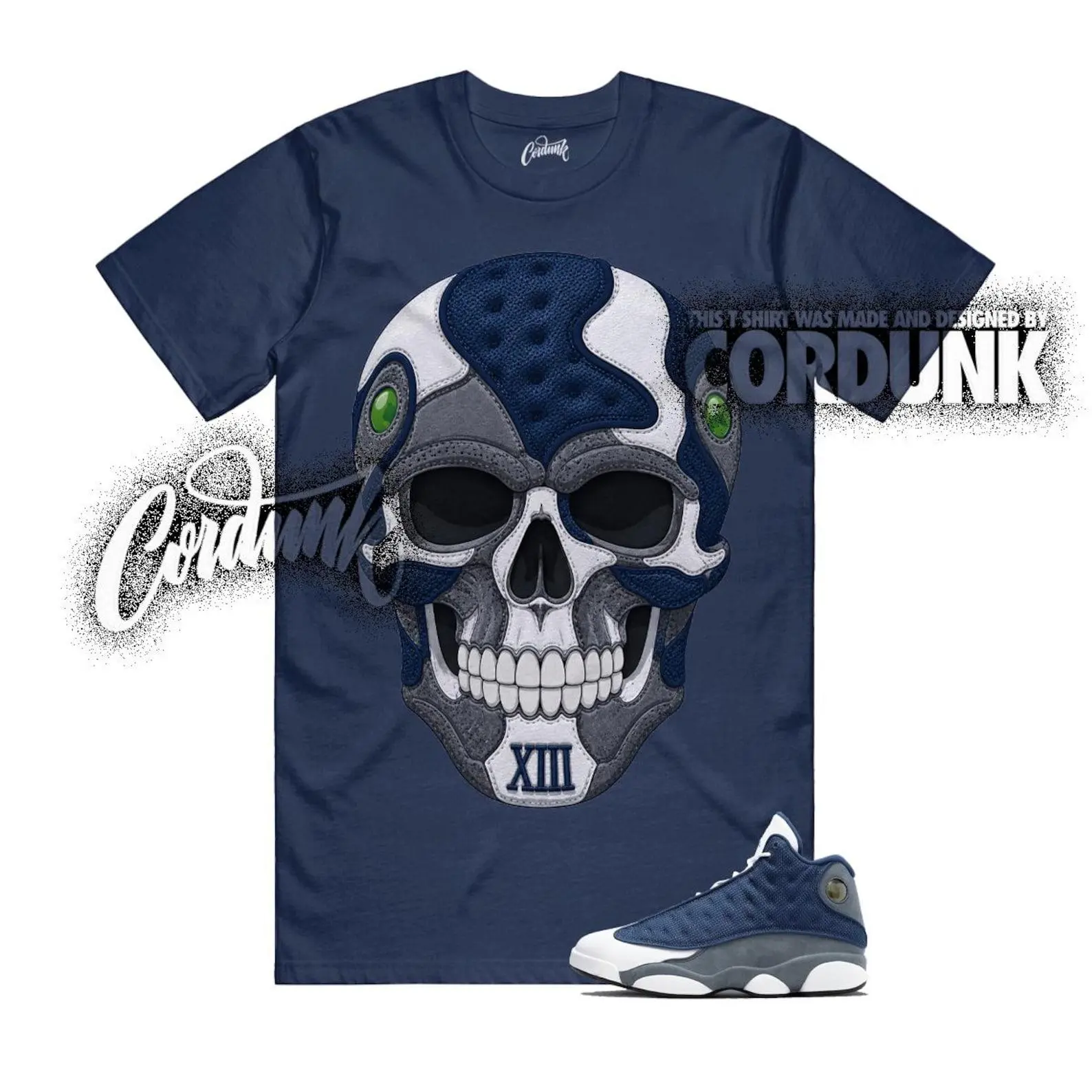 13 Flint Navy Grey Matching T Shirt, SKULL Graphic Shirt, 90s Hip Hop Tee, Gift For Women and Man, Unisex T-Shirt, Sneaker Head Gift