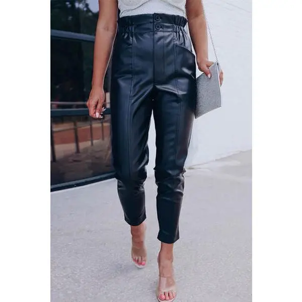 High Waist PU Leather Cropped Pants