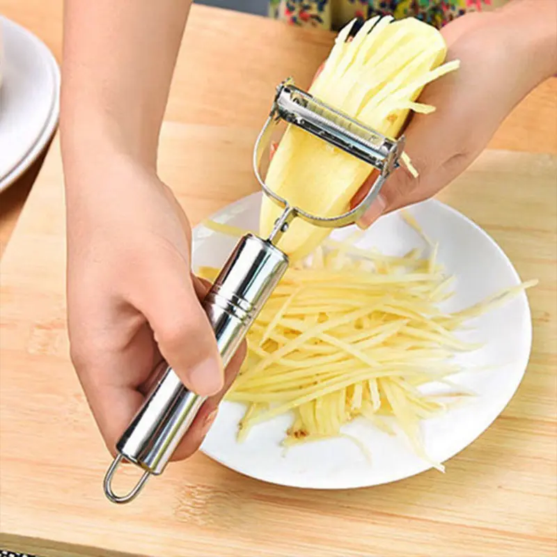 2-In-1 Stainless Steel Handheld Multi-Slicer Peeler & Julienne Cutter, Home Kitchen Utensils Potato Carrot Shredder Prep Gadget