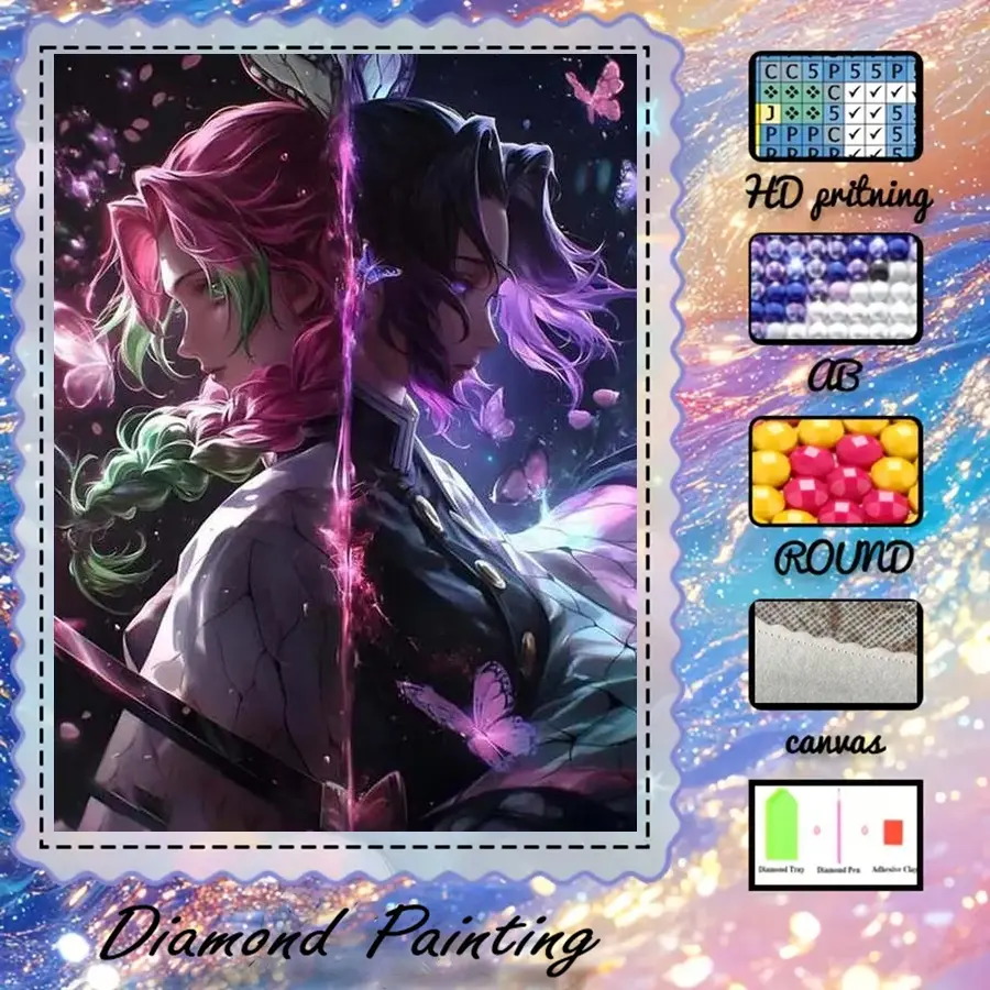 5D-DIY, velvet canvas, diamond art, diamond painting kit, butterfly, swordsman, anime, Handicraft, dream AB diamonds, fairy dust diamonds, crystal diamonds, perfect home decoration, special craft diamond art kit