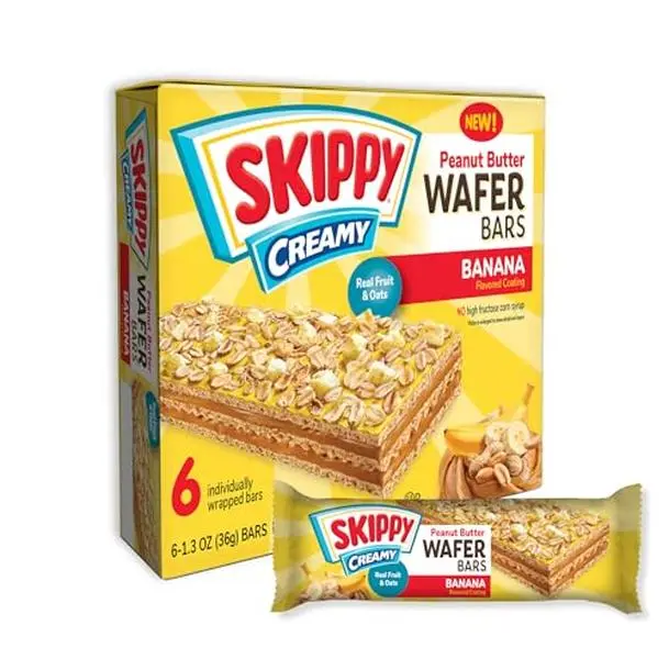 SKIPPY Creamy Peanut Butter Wafer Bars, Banana Flavor with Real Fruit & Oats, 6 Individually Wrapped Bars (7.8 oz Box)