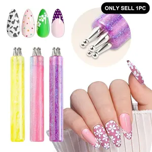 1pc Nail Art Pen With Flower Tip - Flower Design Nails, Stainless Brush & Acrylic Pen Handle, Formed in A Single Stroke for Nail Designs, DIY Nail Art, for & Professional Manicure Tools for Nail Artists & Beginners, Quick Nail Art Tools