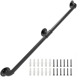 Modern Black Metal Stair Banister,Heavy-Duty Wall-Mounted Staircase Handrail with Anti-Slip Grip,Easy DIY Install Safety Guardrail for Home Garage