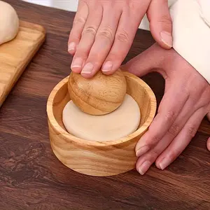 1pc Wooden Dumpling Maker with Roller Ball, Manual Kitchen Tool for Perfect Round Dumplings, Natural Wood, No Electricity Needed
