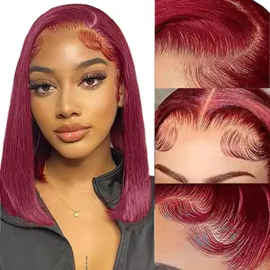 Idoli 99J Burgundy Straight Bob Wig Human Hair #4 13X4 HD Lace Front Wigs for Women Human Hair #613 Brazilian Bob Frontal Wigs Pre Plucked