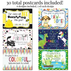 Amanda Creation Back to School Postcard Mixed Pack - 30 Total Postcards 6 Designs Each Size 4x6 Professionally Printed on 80# Cardstock Easy to Use Write Address and Mail