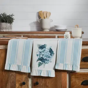 Serene Hydrangea Ruffled Tea Towel Set of 3