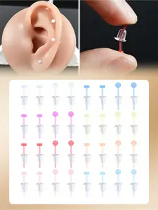 Luminous UV Transparent Stud Earrings, Ear Piercing Jewelry, Cartilage Earrings, Transparent Piercing Earrings, Round Flat Head Stud Earrings, Ear Lobe, Helix, Cartilage Piercing Earring Set, Unisex, Daily Decor