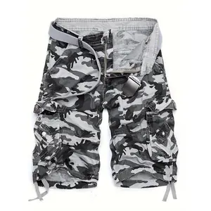 Men's Camouflage Print Cargo Shorts - Loose Fit Casual 3/4 Length with Multiple Pockets, Adjustable Drawstring Waist & Breathable Fabric for Summer Outdoor Activities, Breathable Summer Shorts |   Camouflage Pattern Shorts | Menswear Polyester