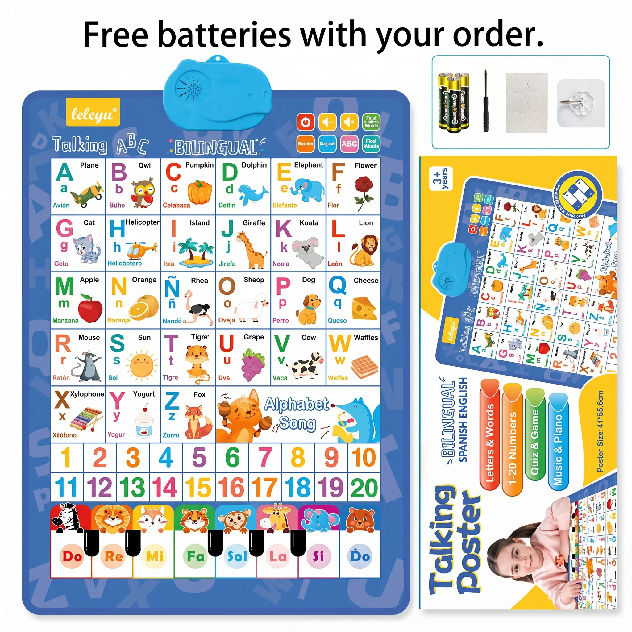 Spanish English Bilingual Audio Early Education Wall Chart Finger Piano Cognitive Pure English Sound Early Education Wall Chart Educational Toys Point Reading Book Educational Equipment Early Education Companion Reading Machine classroom interactive