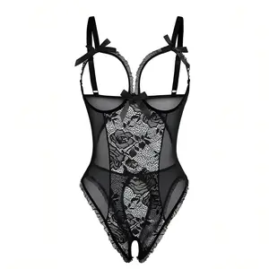 AgeRose Women's Backless Floral Lace Babydoll Mini Bodysuit with Cutout Bra & Adjustable Straps for Everyday & Bridal Wear& Bridal Wear, New Year Gift Matching Customized