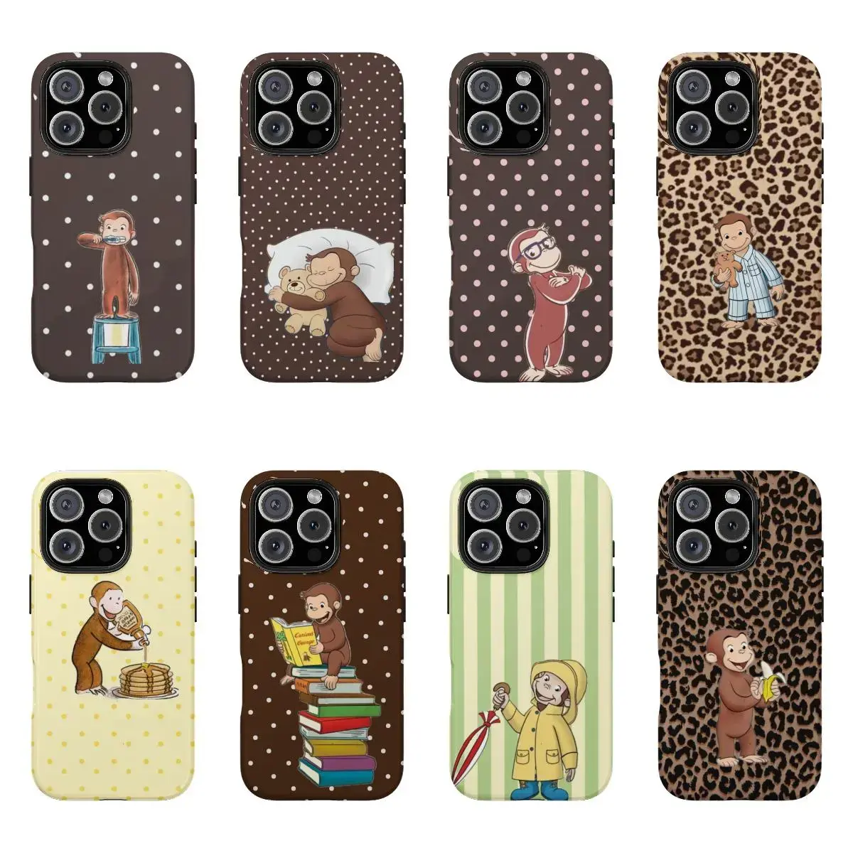 Cartoon Character Shockproof Phone Case for iPhone-Samsung, Curious George Polka Dot Cover for Kids Fans, Playful Party Look Banana-Bright Fun Gift-Ready Cute PBS Classic Accessory
