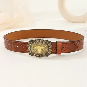 Men's Social Western Cowboy Belt with Plate Buckle, Durable and Trendy American High-end Outerwear Belt Hats for Men and Women