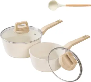 HAFMOOBEY 1.5Qt & 2.5Qt Sauce Pan Set with Lid, 5 Pcs Nonstick Pots Set, Induction Granite Coating Cooking Pot, PFOA FREE(White Granite)