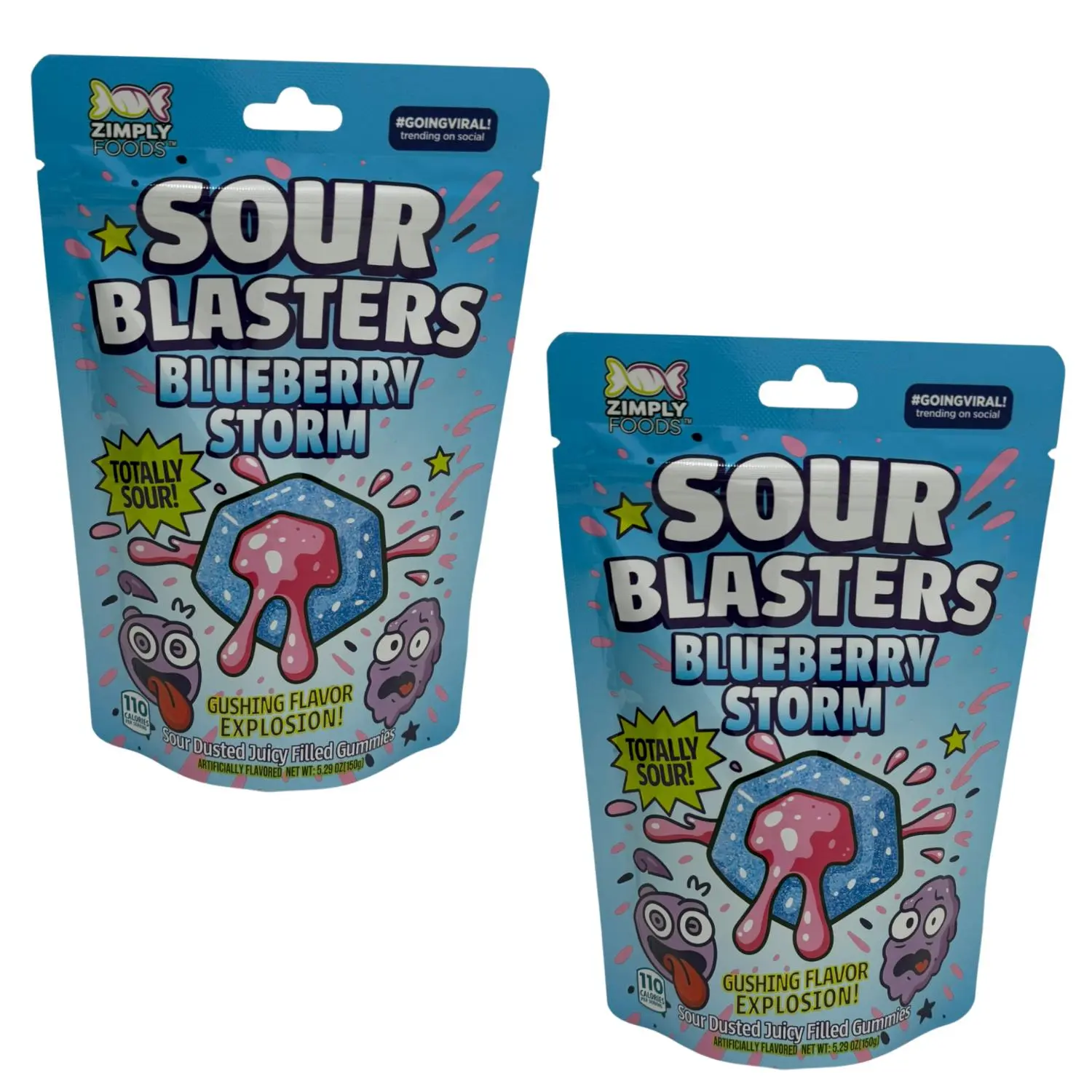 Viral Blueberry Sour Gummies Candy – Sour Blasters Chewy Sour Candy Snack, Fun Challenge Treat, Party Candy, Kids & Adults Snack, 2 Pack 5.29 oz