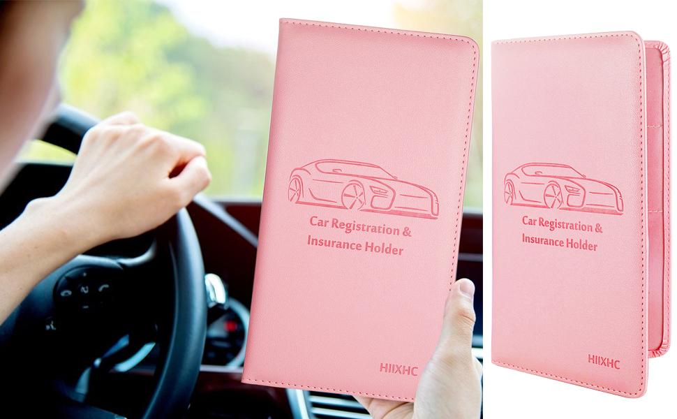 Car Insurance Holder ,Car Registration and Insurance Card Holder - Leather Vehicle Glove Box Automobile Documents Paperwork Wallet Case Organizer for ID, Driver's License, Key Contact Information Cards - Men&Women