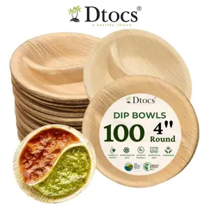 Dtosc Palm Leaf Bowl 4" Round 100 Stylish Classic Dip Cups Eco-Friendly Compostable Tableware for Dips Sauces Side Dishes