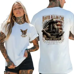 David Allen Coe Country Music Legend T-shirt, vintage country music pattern printed T-shirt, classic western guitar T-shirt, fashionable casual cotton women's short-sleeve T-shirt, unisex