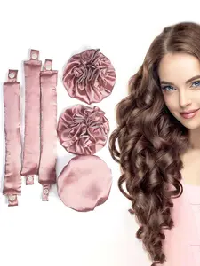 6 Count Satin Heatless Hair Curlers Set, Pillow-Soft Rollers with Hair Caps, No-Heat Rods for All Hair Types, Heatless Curling Set