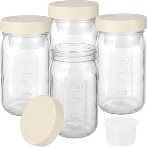 4 Pack Glass Salad Jars with Lids Meal Prep, 32oz Leakproof Mason Jar Salad Container for Lunch, Two Small Separate Compartments for Dressing and Dry Ingredients