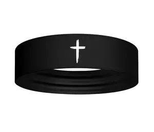 Black White Distressed Cross Stretch Headband - Christian Jesus Faith God Workout Sweatband Football Basketball Soccer Running Baseball Softball Weightlifting Wrestling Athletic Fitness Accessories Bible Verse Head Band Sweat Band Bandana