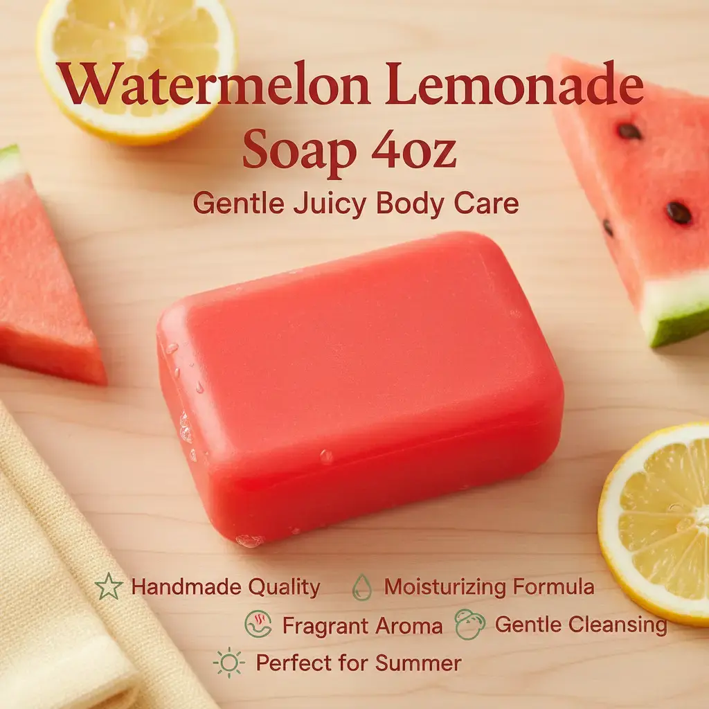 Handmade Goat Milk Soap Bar, Watermelon Lemonade Aroma - 4 oz Hydrating Body Care Cleanser for Daily Moisture, Summer Gifts, Hydration, Bath Baskets, Ginger & Pine, Sudsy Cleaning, Moisturizer, Gentle, Fresh And Clean, Single Bar, 4Oz