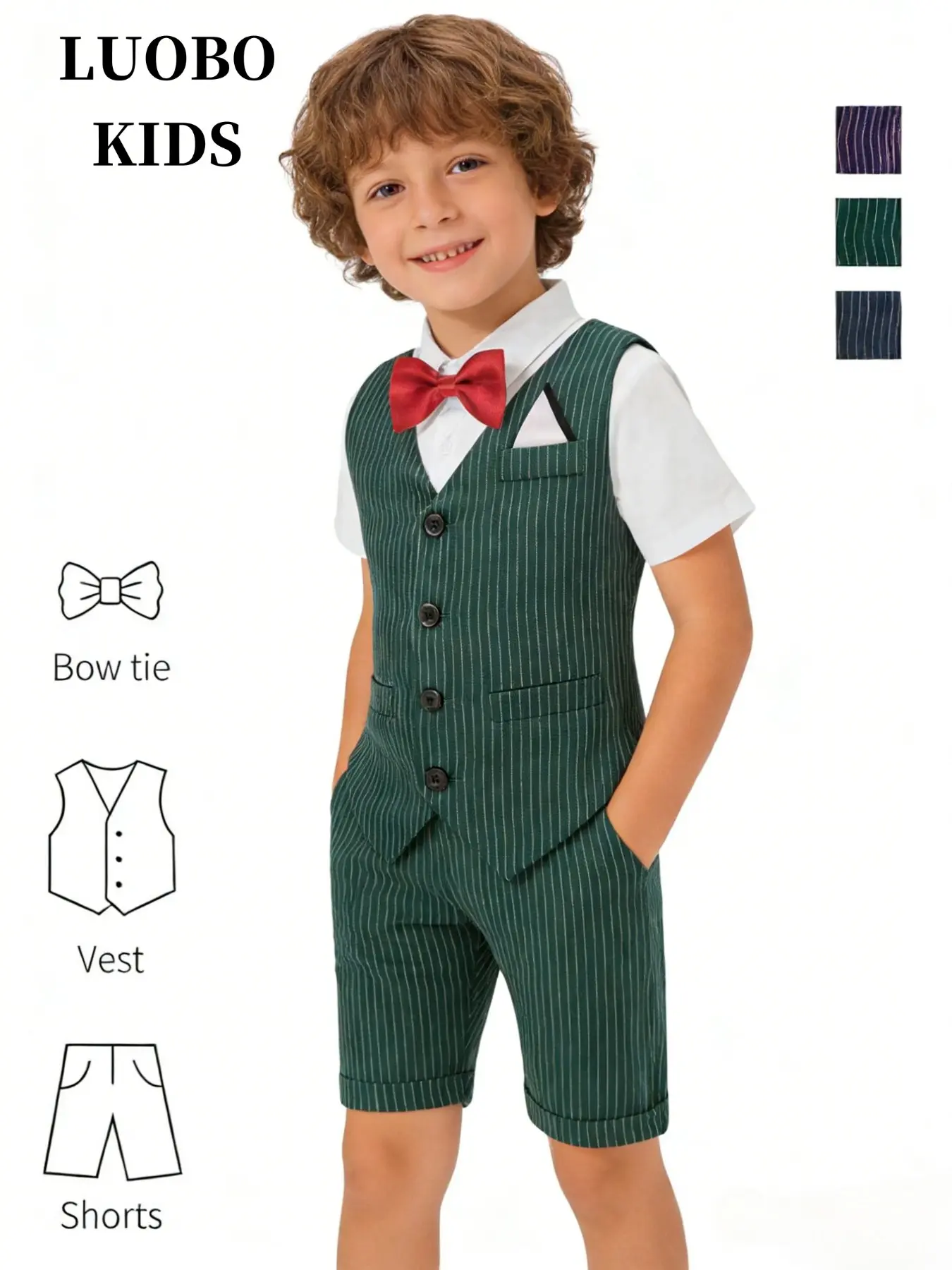Boys' Formal 3-Piece Waistcoat Vest Suit Set Striped Sets Outfit Sets - Fits 100-150cm (Shirt Not Included), Perfect Gift For Boys, Ideal For Holidays, Christmas, Church & Ceremonies, Sleeveless Set, Outfits Set--17091