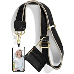 Crossbody Phone Strap with Wallet, Clip and Go Strap for Phone with Wallet, Adjustable Crossbody Cell Belt with Zippered Pouch,   Cell Lanyard for Women, Black  Wall