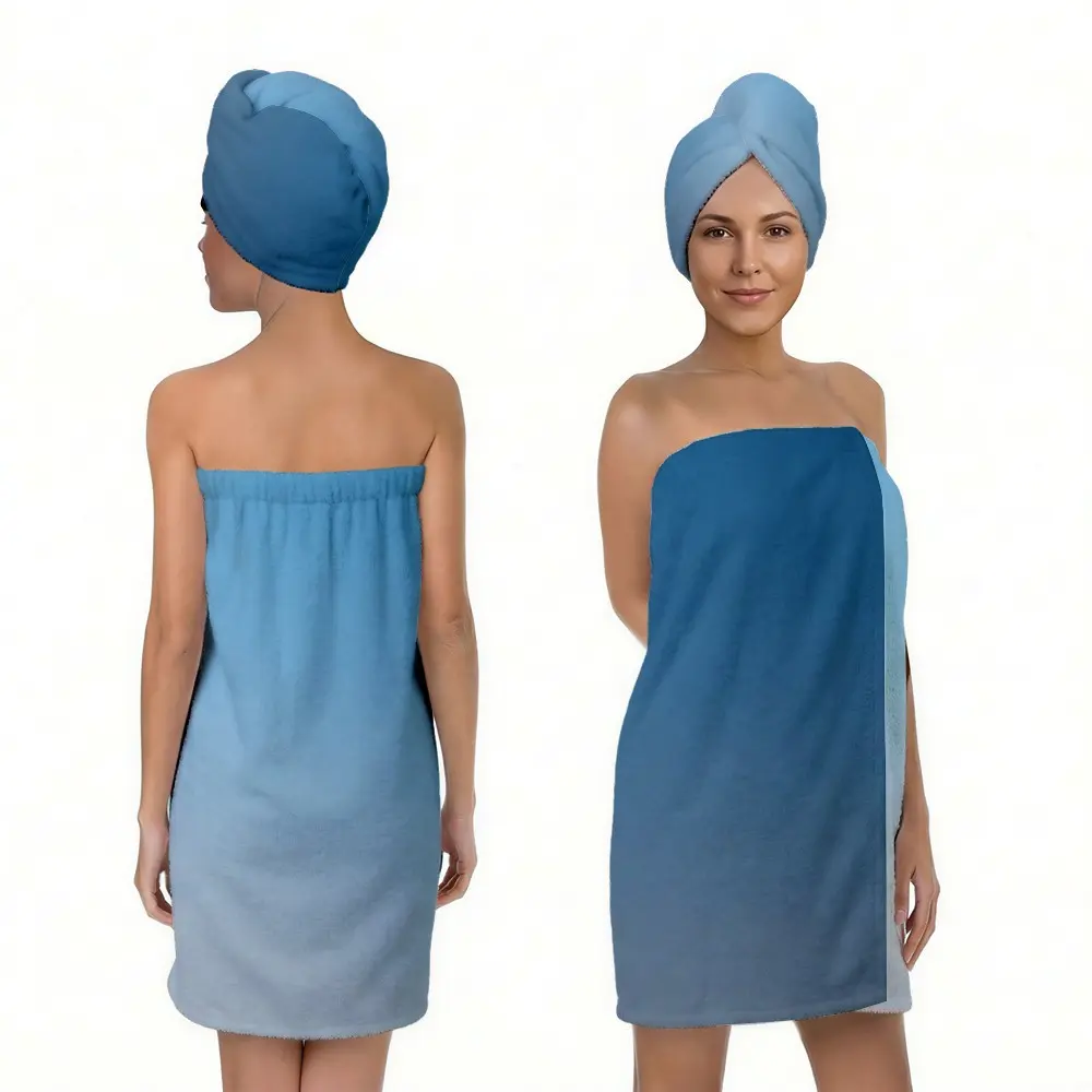 2pcs Gradient Print Bath Towel Set, Adjustable Bath Towel and Hair Dryer Towel, Ideal for Sauna, Spa, Home Bathroom, Gym, Beach, Travel