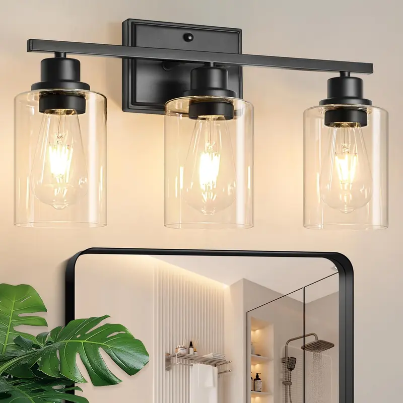 Ascher 3-Light Modern Black Bathroom Vanity Wall Fixture - 60W Max, Quick Installation, Dimmable, Adjustable, Hardware Kit Included, Indoor Decoration Lamp, Adds Brilliance, Spotlight Over Mirror