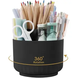 Degree Rotating Pencil Pen Holder for Desk-Dual-Purpose Desk Organizer, Rotating Pencil Cup with 5 Slots - Office Supplies, Desk Decor for Office, School, Home